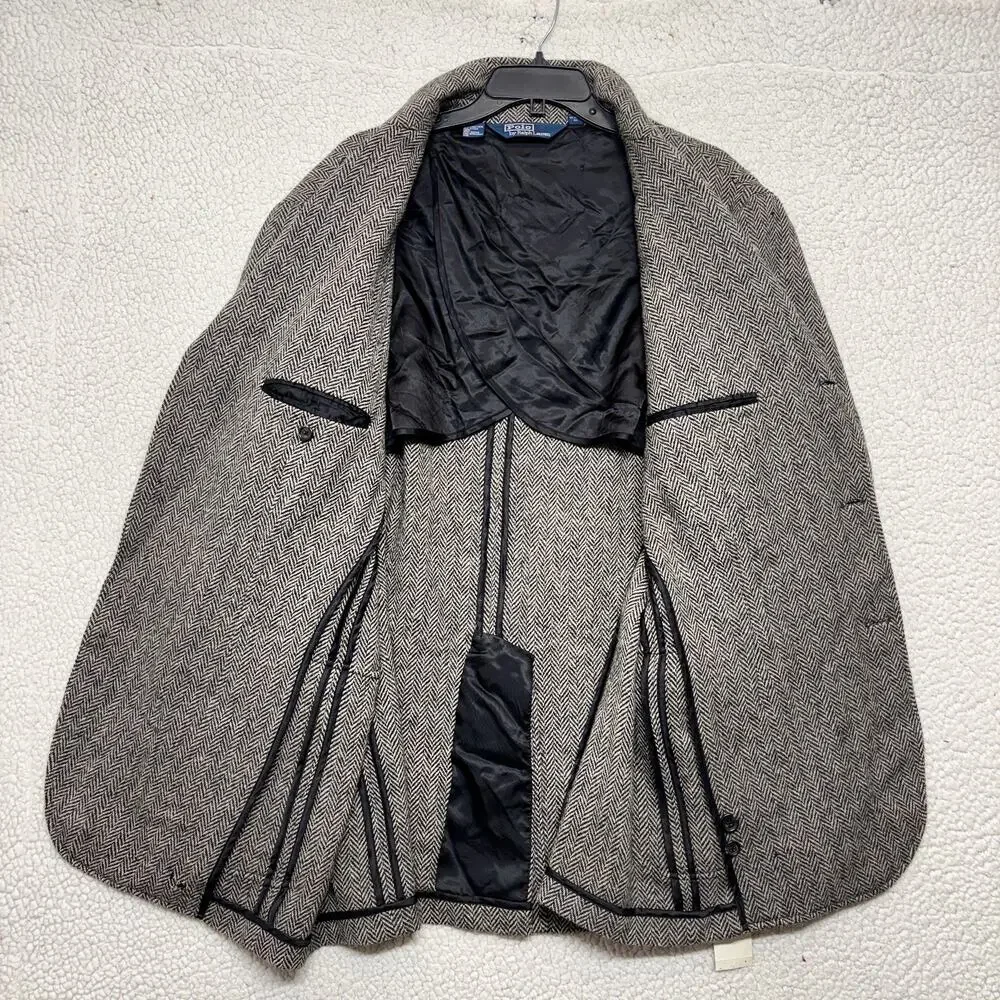 Vintage Polo Ralph Lauren Blazer 2XL Mens Gray Lambswool Alpaca Herringbone NWT